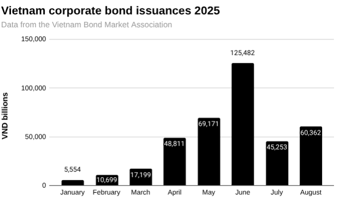 2025 年越南债券发行情况条形图。
