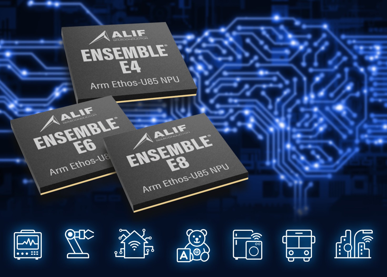 Alif Semiconductor 推出 Ensemble E4/E6/E8 MCU，具有业界首创的硬件加速功能，适用于边缘生成式 AI 和成像