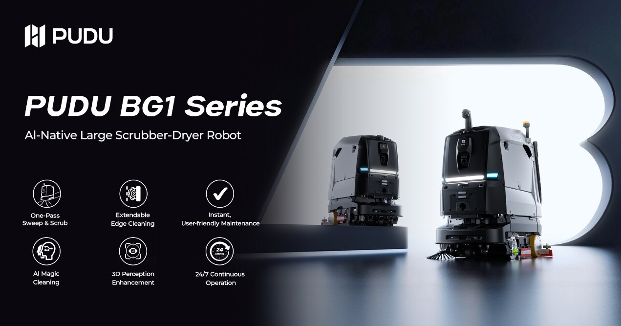Pudu Robotics 推出全球首款 AI 原生大型洗地机机器人 BG1 系列