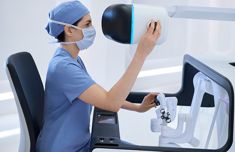Johnson & Johnson's Ottava surgical robot console and controls Photo credit: Johnson & Johnson