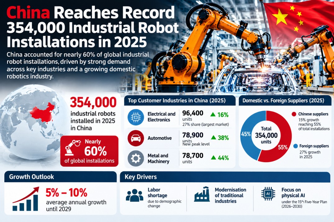中国2025年工业机器人安装量创纪录达35.4万台