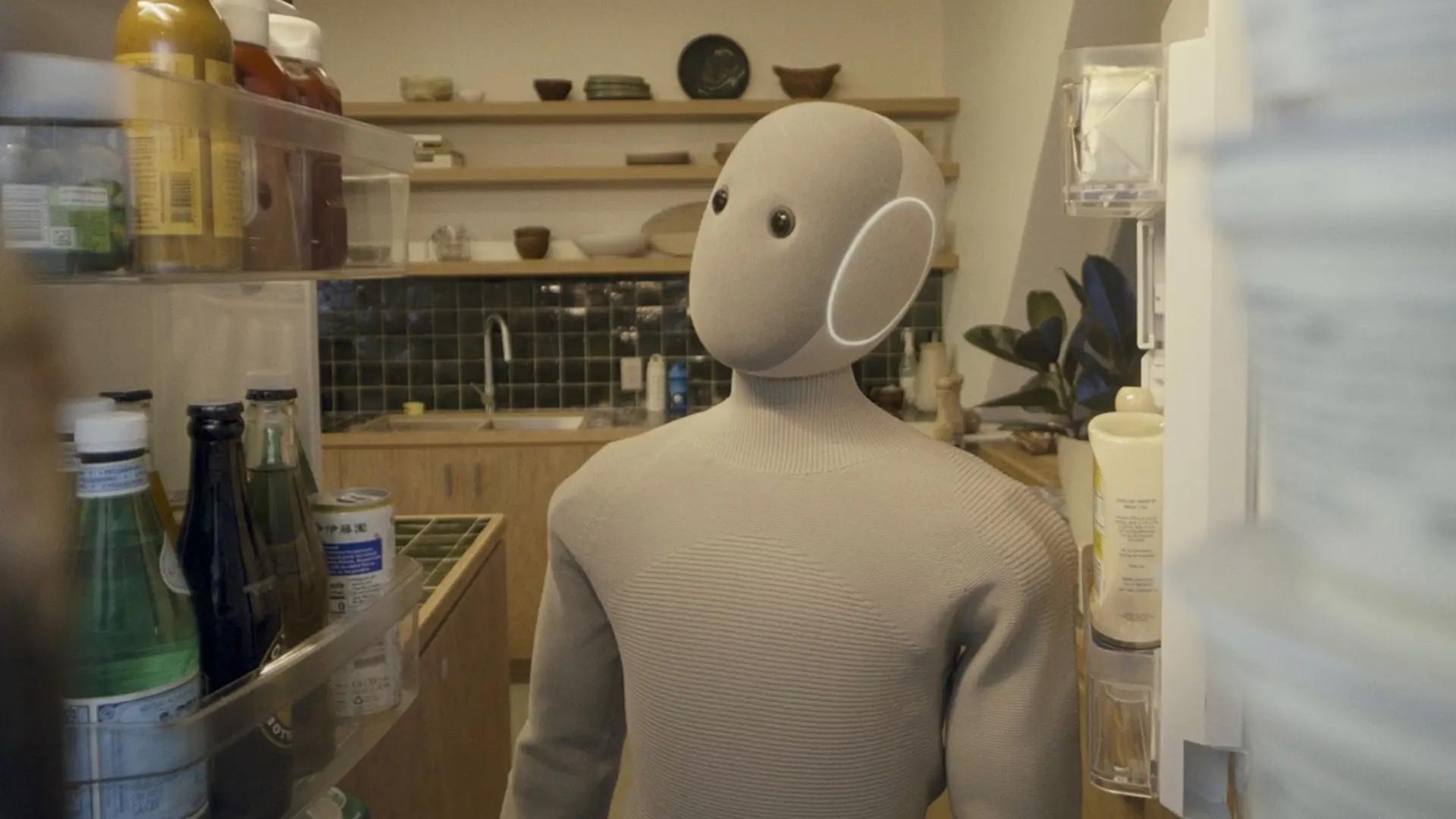 1X NEO humanoid robot in a kitchen