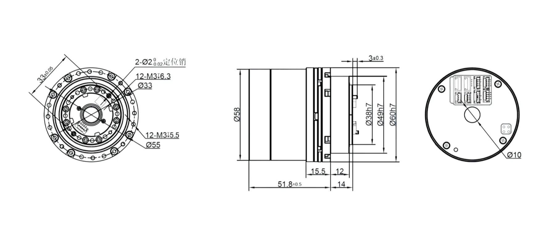 RHU17L-60-N-F outline and mounting dimensions