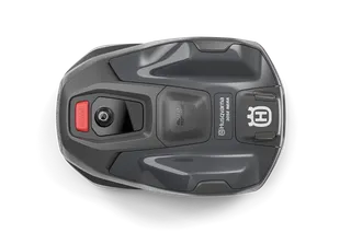 Husqvarna Automower® 305E NERA. Husqvarna Automower® 305E NERA. Top view of a robotic lawn mower with a sleek design.