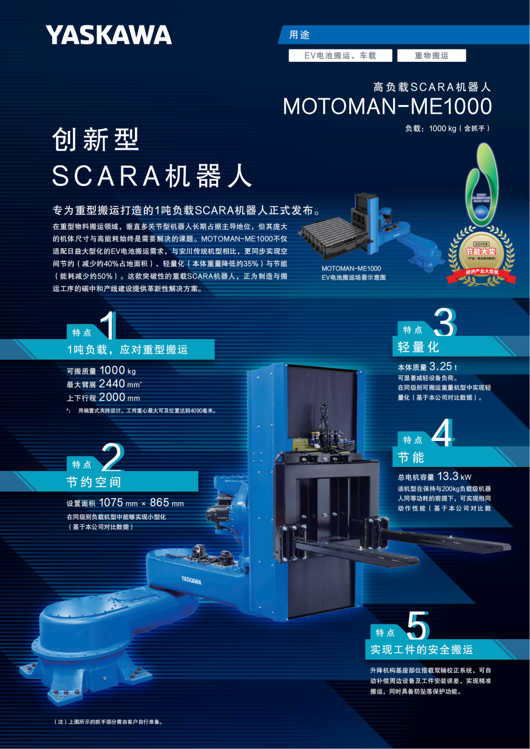 安川1吨工业机器人ME1000荣获中日三大奖项(图2)