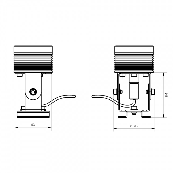 Semi-circle LED Machine luminaire SPOTLED II surface-mounted, 25° optics for flat light