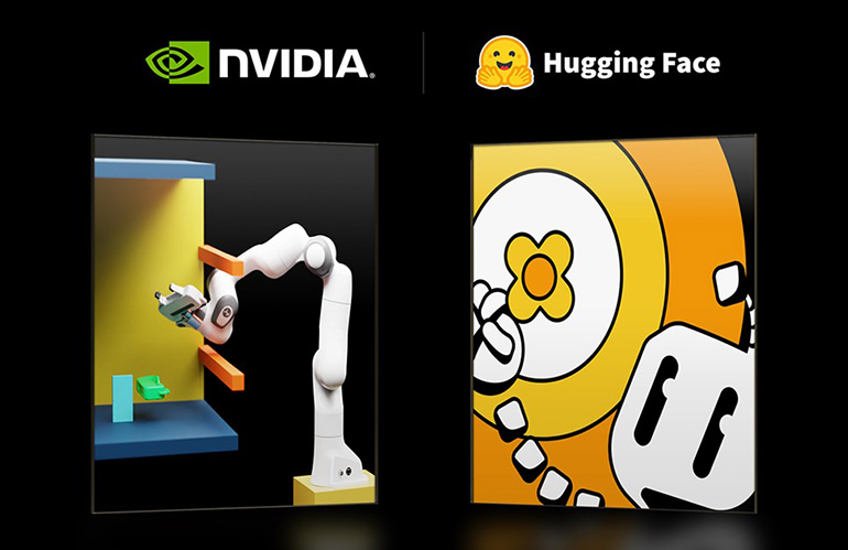 NVIDIA 和 Hugging Face(此处显示的徽标)正在合作开发用于机器人开发的开源软件.