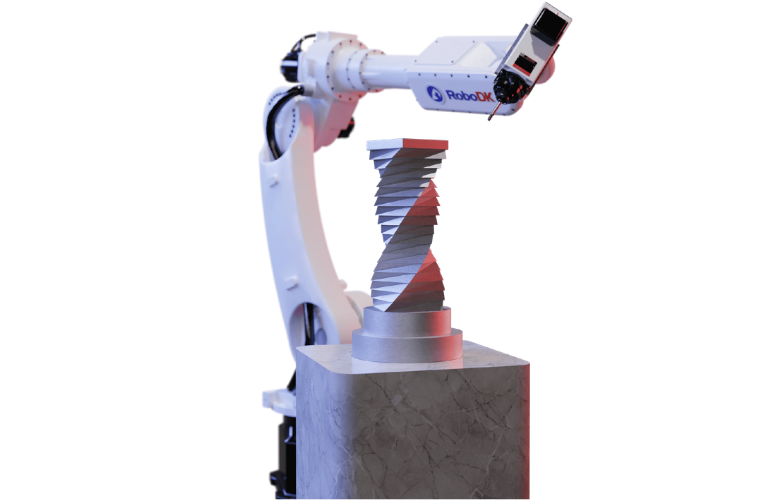具有 CAM 功能的 OLP 软件（如 RoboDK CAM）会自动生成基于 CAD/CAM 设计的代码。这使得能够加工复杂的几何形状，实际上不可能手动编程。”宽度=“770”高度=“500”尺寸=“自动，（最大宽度：770px）100vw，770px